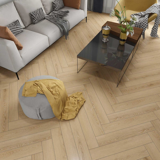 Decora Herringbone 8mm – Natural Oak £24.99m2 = £32.81 A BOX